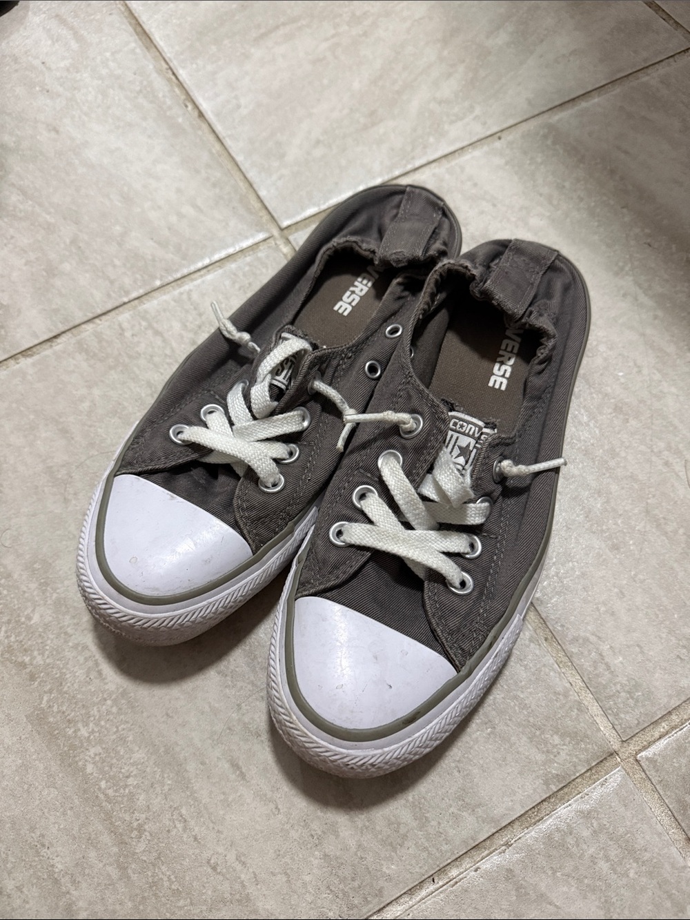 Converse Charcoal Canvas Slip-On Low Tops with White Toe Caps
